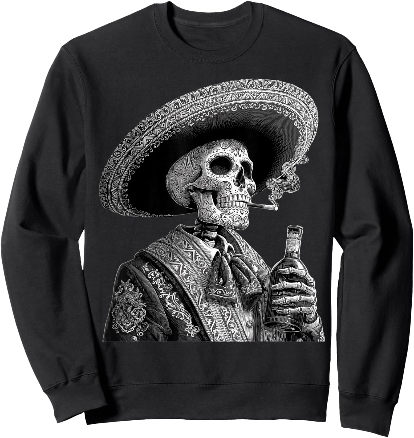 Vintage Mexican Heritage Skeleton Tequila Dia De Los Muertos Sweatshirt - Sweatshirt | Black