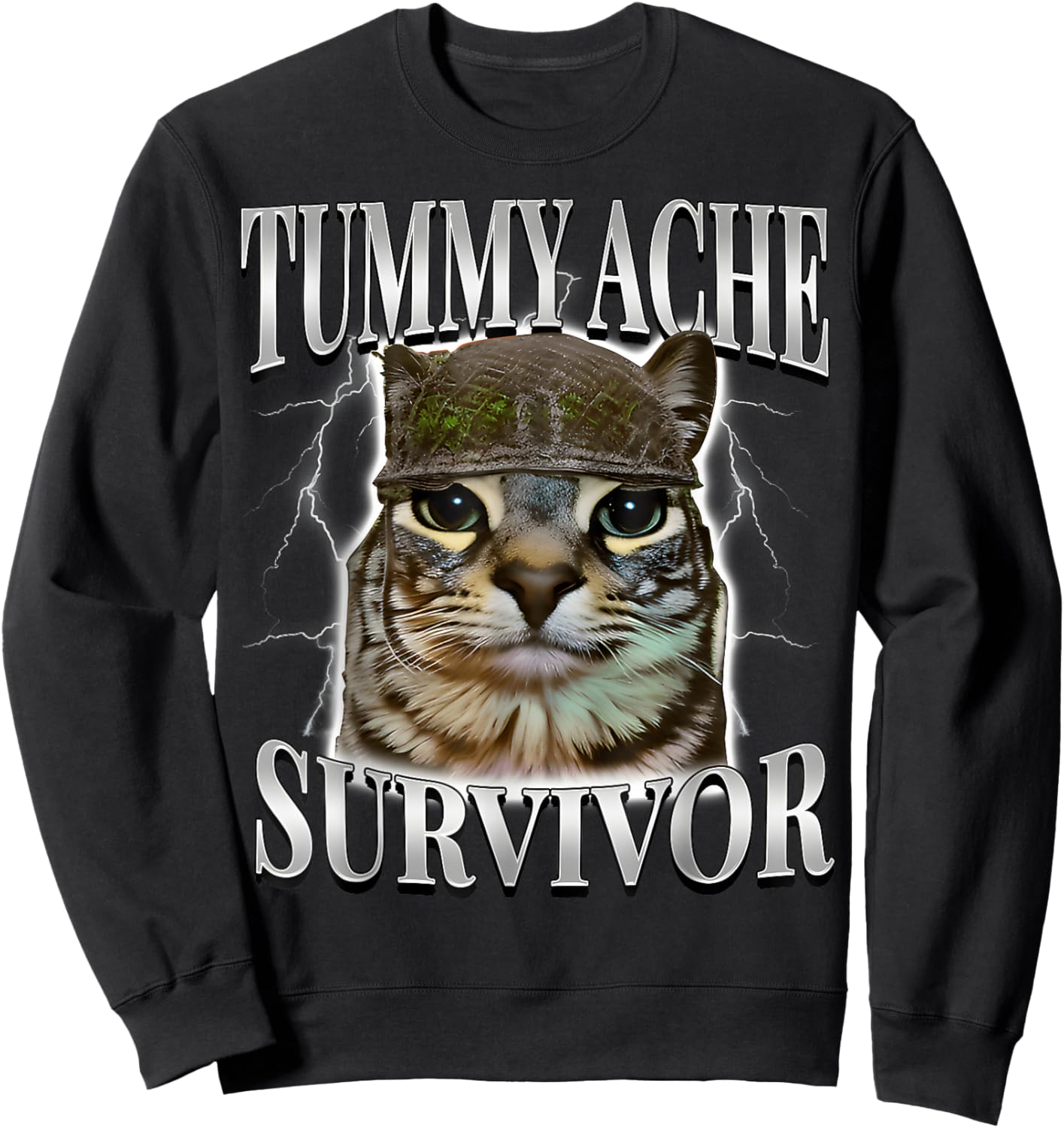 Funny Saying Cats Tummy Ache Survivor Cat Meme Humor Men Sweatshirt - Sweatshirt | Black