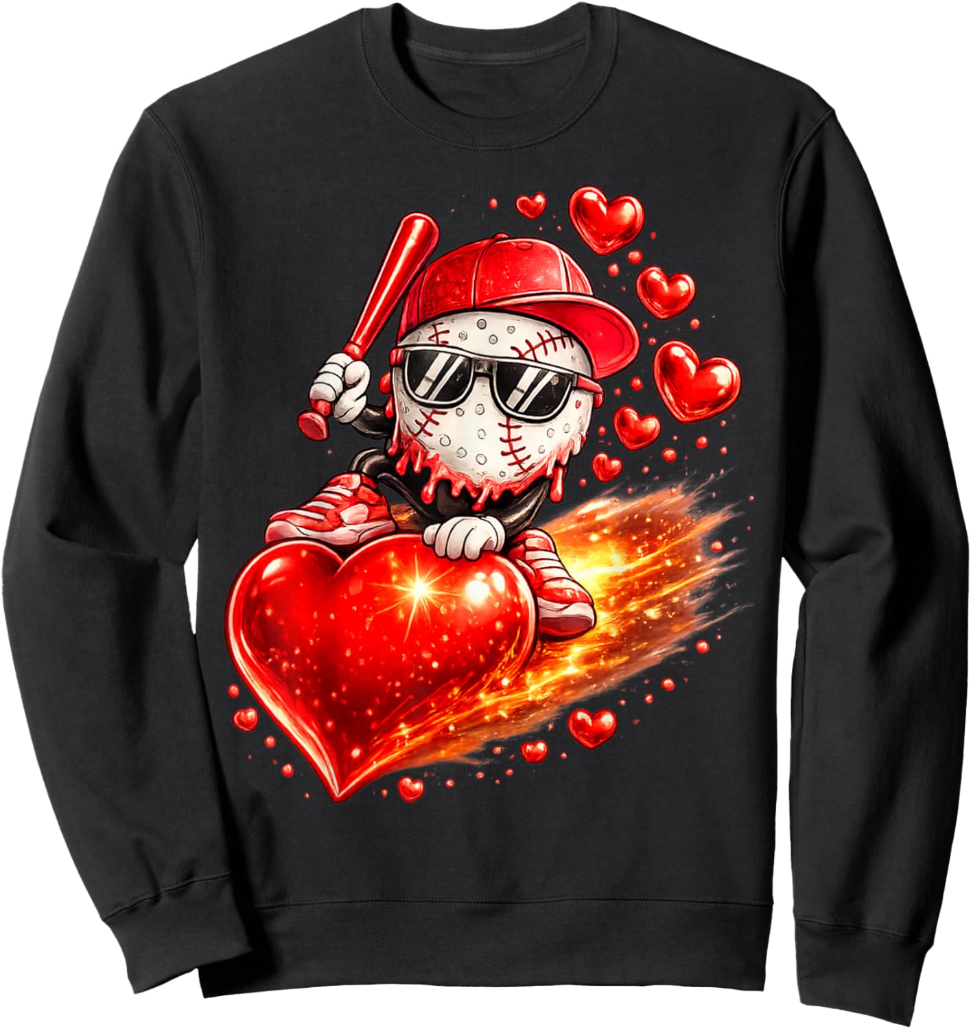 Baseball Valentine's Day Drip Ice Cream Team Sweatshirt - Sweatshirt | Black