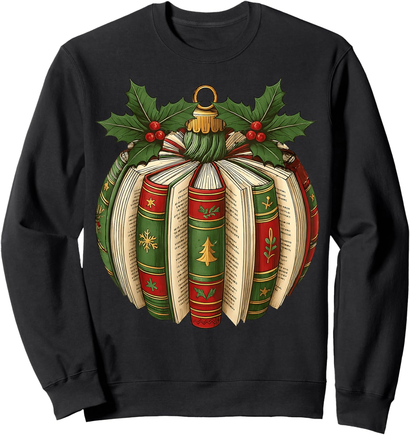 Book Ornaments Book Lover Cozy Christmas Teacher Librarian Sweatshirt - Sweatshirt | Black
