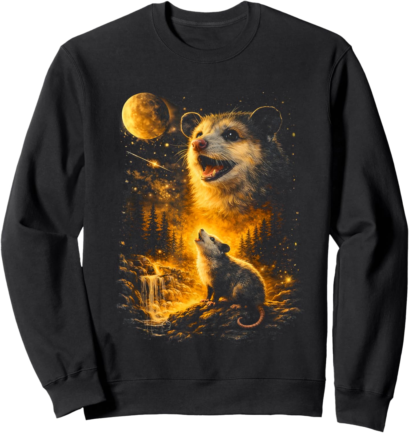 Possum Howling to The Moon Vintage Meme 90s Funny Possum Sweatshirt - Sweatshirt | Black