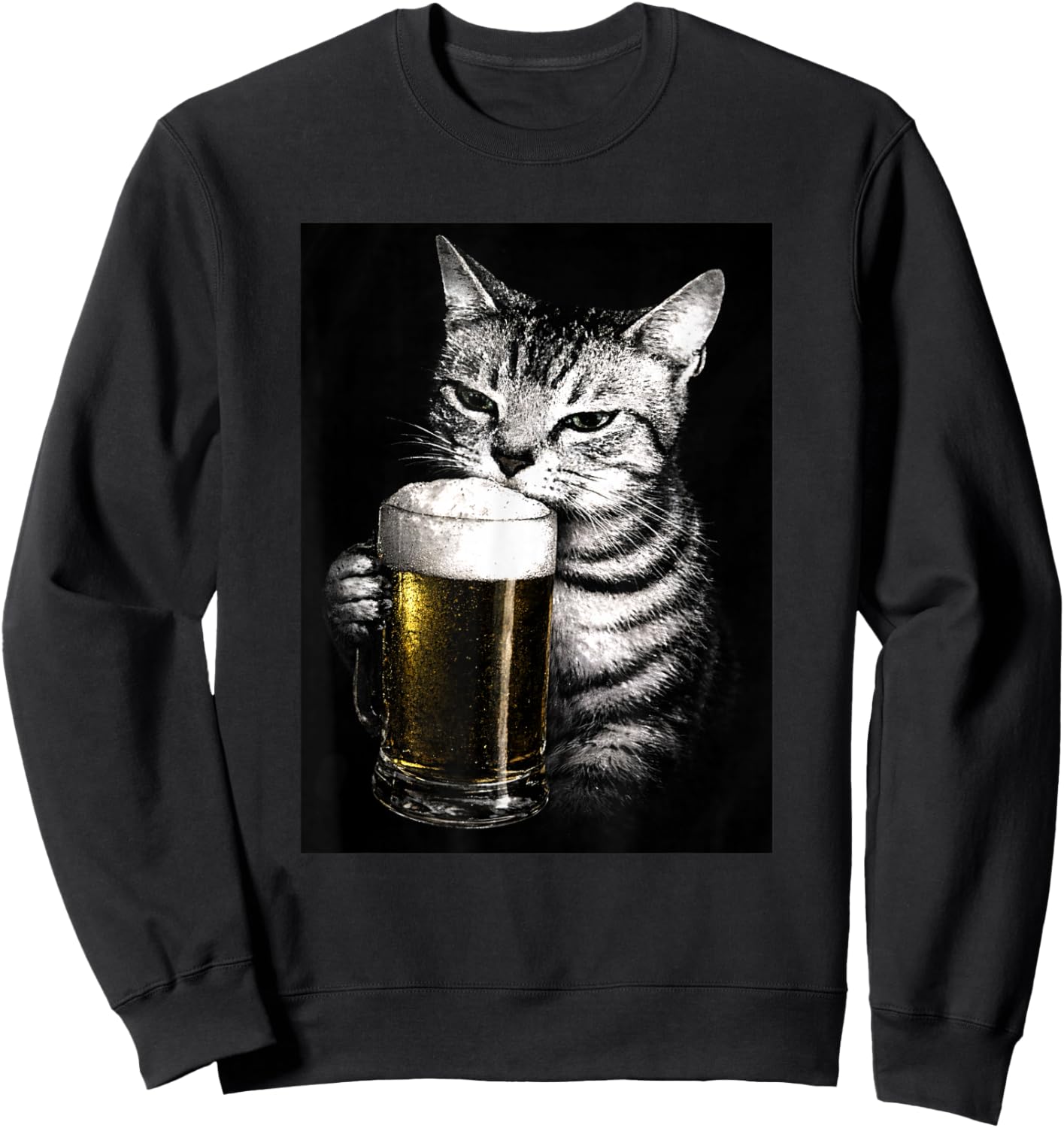 Vintage Cat Beer, Funny Cat Drinking Beer, Cat Lover Sweatshirt - Sweatshirt | Black