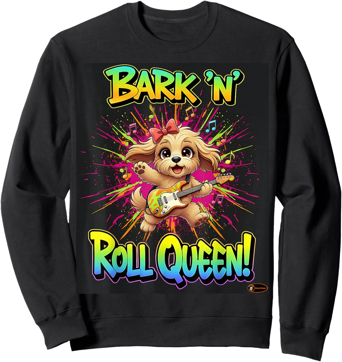 Cute Rock Puppy Guitar Design for Kids and Music Lovers Sweatshirt - Sweatshirt | Black
