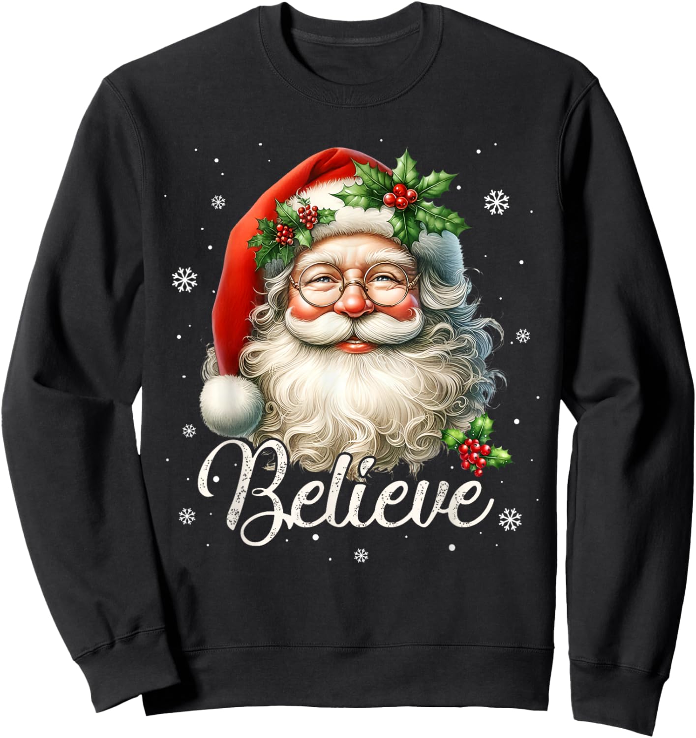 Vintage Santa Claus Believe Christmas Family Women Boys Girl Sweatshirt - Sweatshirt | Black