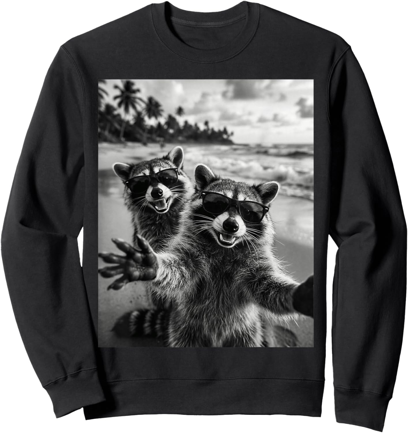 Cool Raccoon Selfie At The Beach, Cute Raccoons Sweatshirt - Sweatshirt | Black