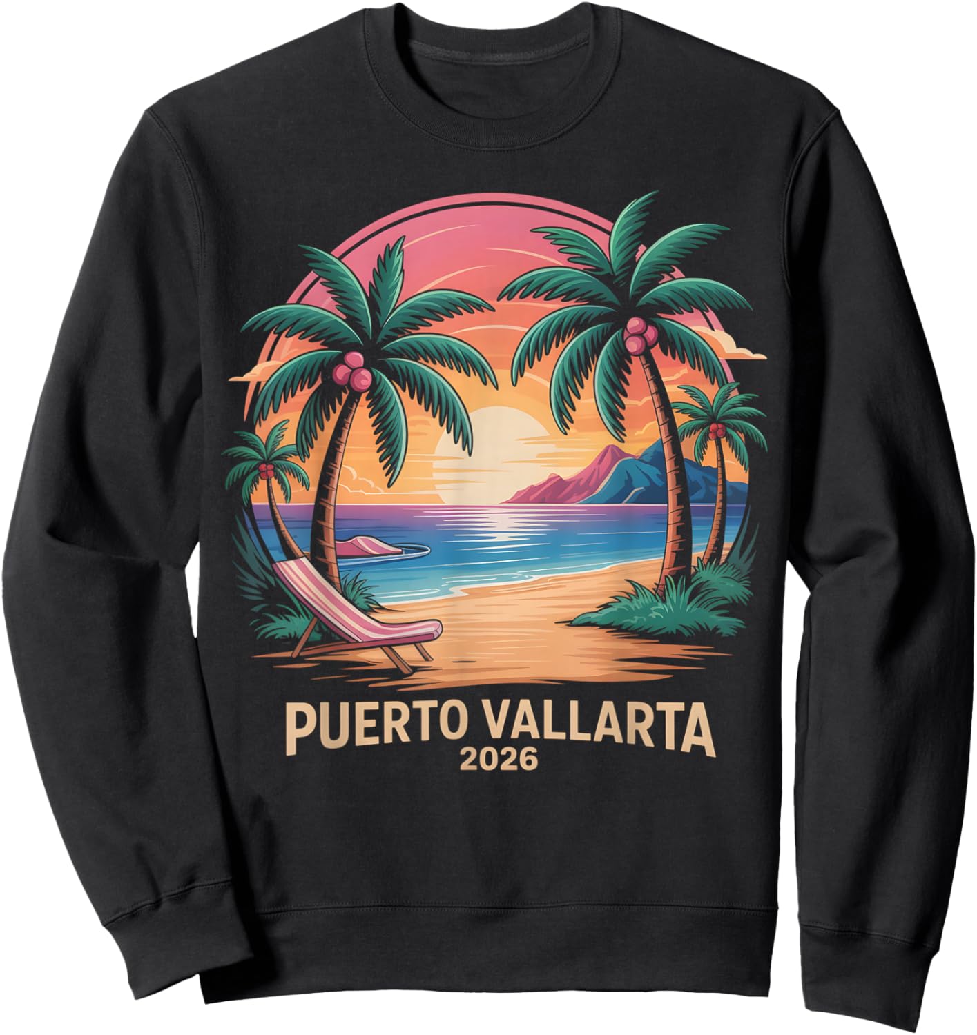 Vintage Puerto Vallarta 2026 Beach Trip Holiday Vacay BFF Sweatshirt - Sweatshirt | Black