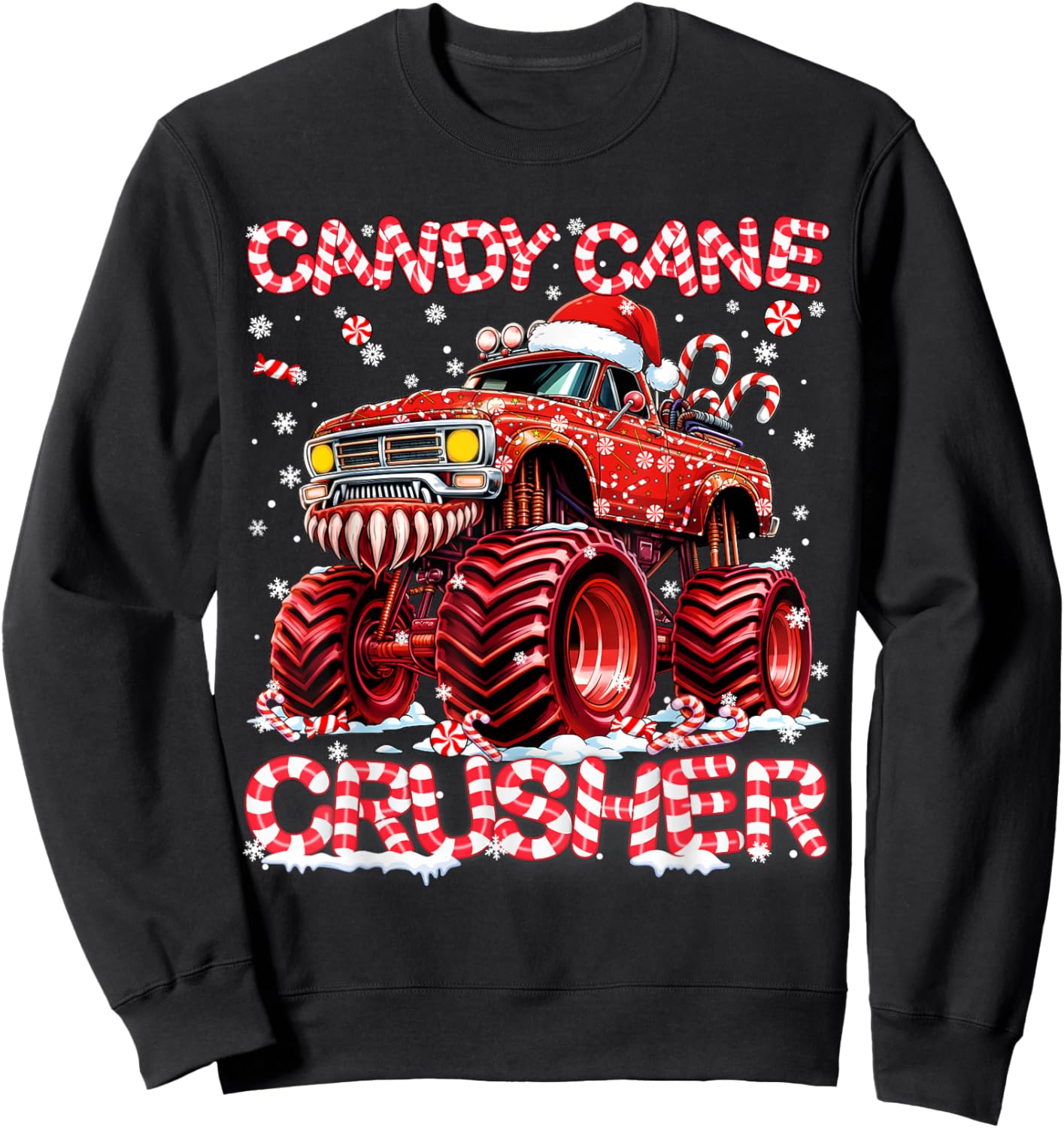 Candy Cane Crusher Red Monster Truck Christmas Xmas Boy Sweatshirt - Sweatshirt | Black