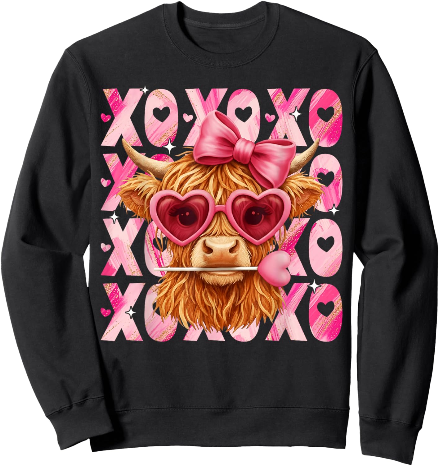 XOXO Valentine Heifer Cow Heart Sunglasses Girl Women Kid Sweatshirt - Sweatshirt | Black
