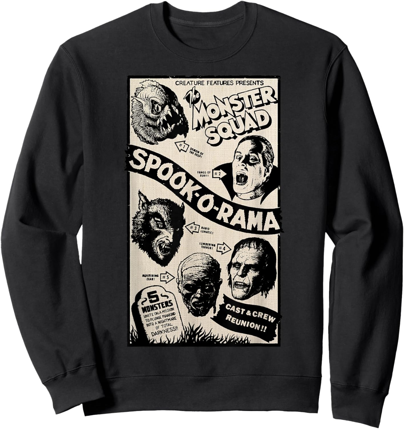 Vintage Halloween Spook-O-Rama Horror Show Monster Squad Sweatshirt - Sweatshirt | Black