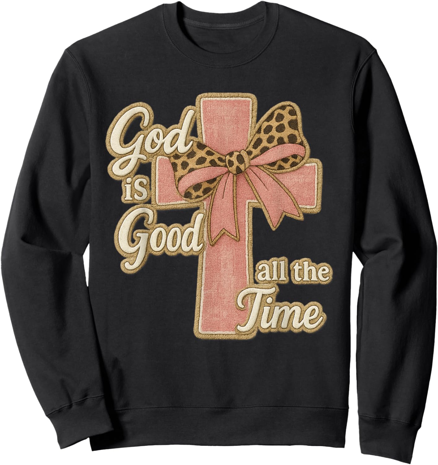 God is Good All The Time Leopard Bow Cross Christian Sweatshirt - Sweatshirt | Black