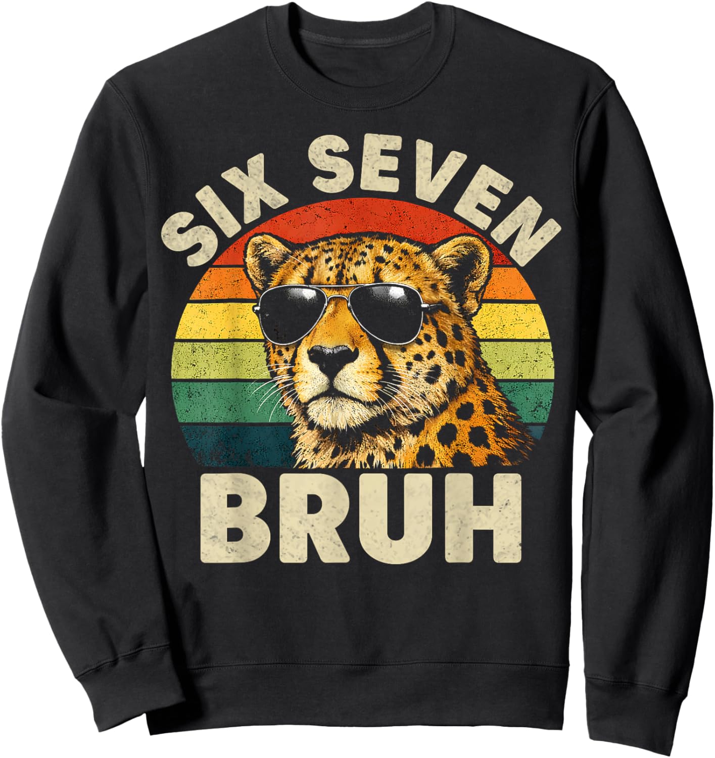 Boys Animal Print Clothes Six Seven Bruh Cheetah 67 Meme Sweatshirt - Sweatshirt | Black