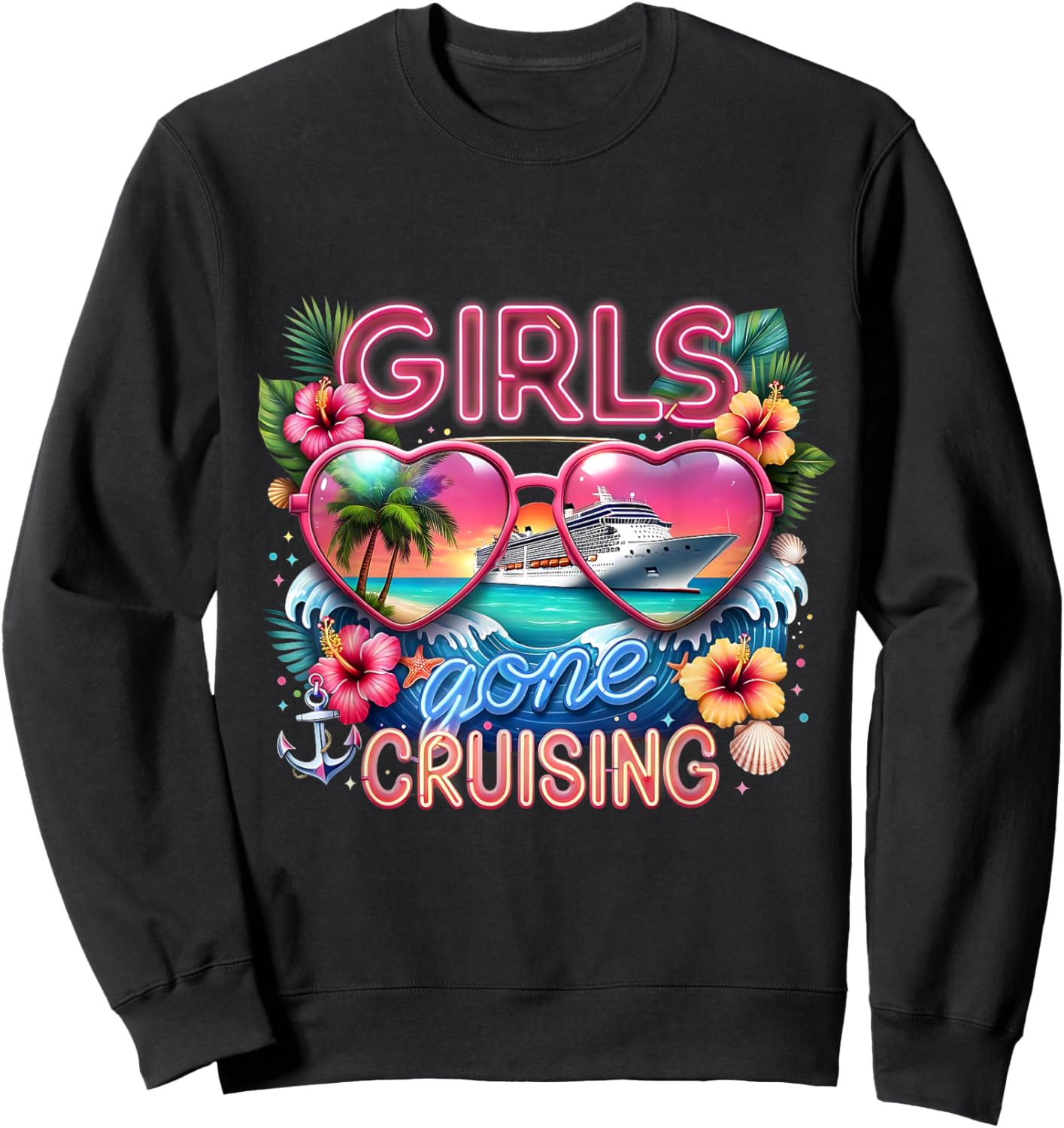 Girls Gone Cruising 2026 Tropical Trip Sweatshirt - Sweatshirt | Black