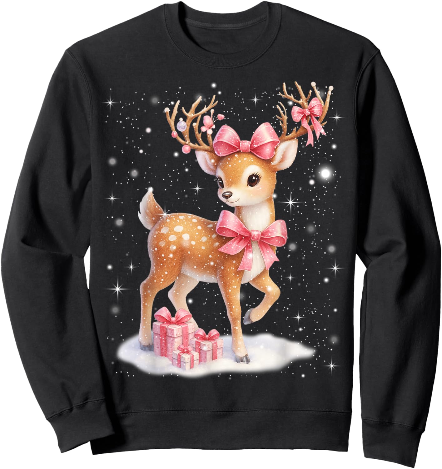 Cute Rudolph Pink Coquette Pajamas Christmas Xmas Girl Women Sweatshirt - Sweatshirt | Black