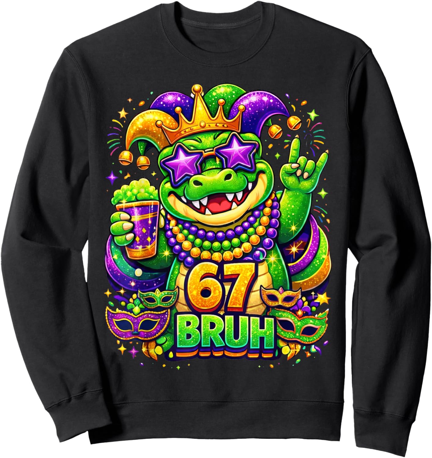 67 Mardi Gras Party Alligator Mardigator Six Seven Bruh Boys Sweatshirt - Sweatshirt | Black