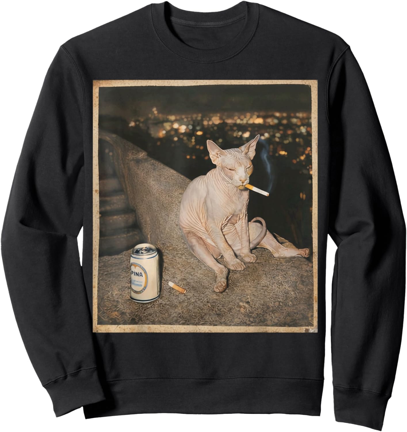 Smoking Sphynx Cat Meme Funny Cat Smoking Cigarette Sweatshirt - Sweatshirt | Black