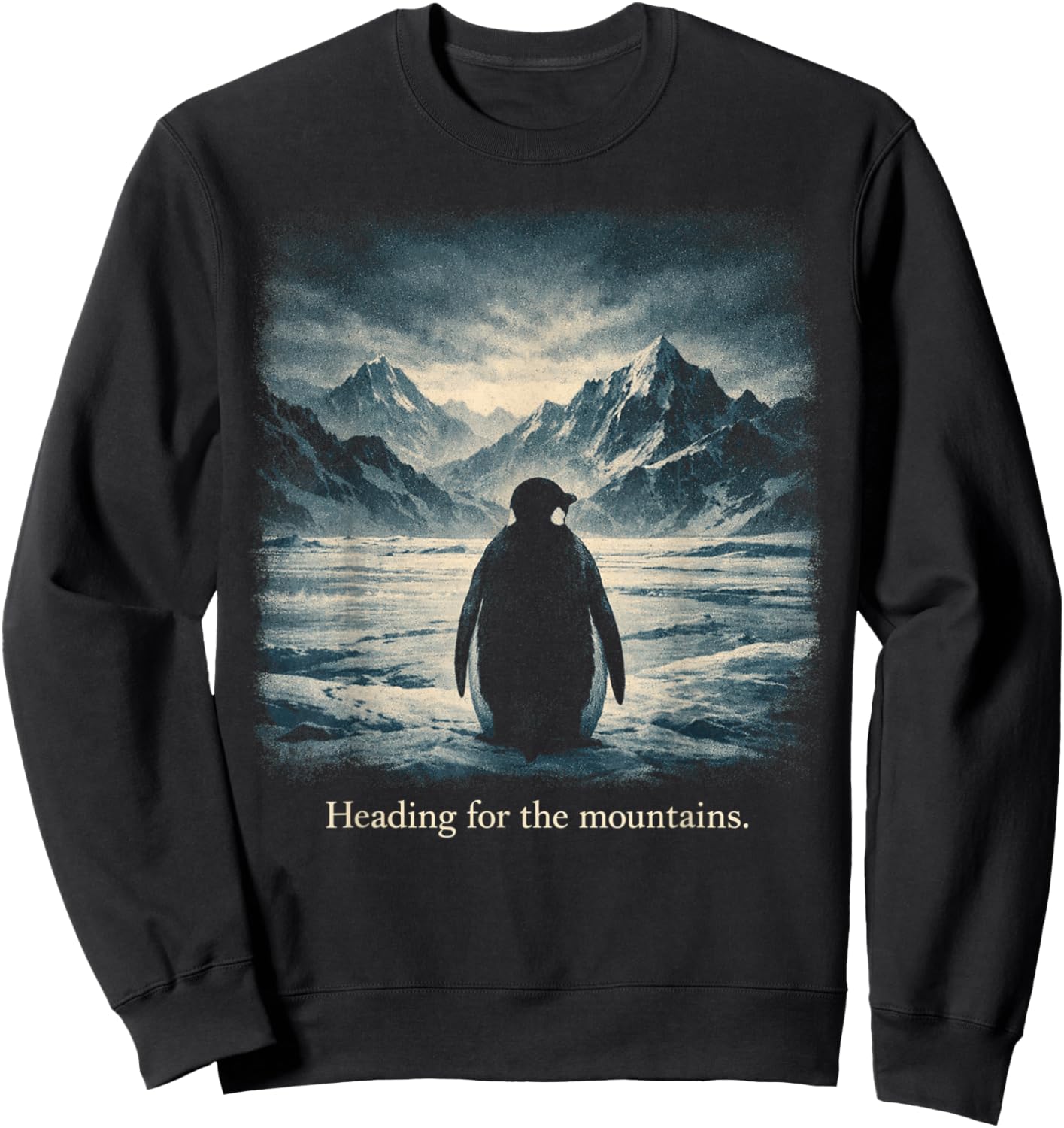 Penguin Viral Meme But Why Heading for The Mountains Sweatshirt - Sweatshirt | Black