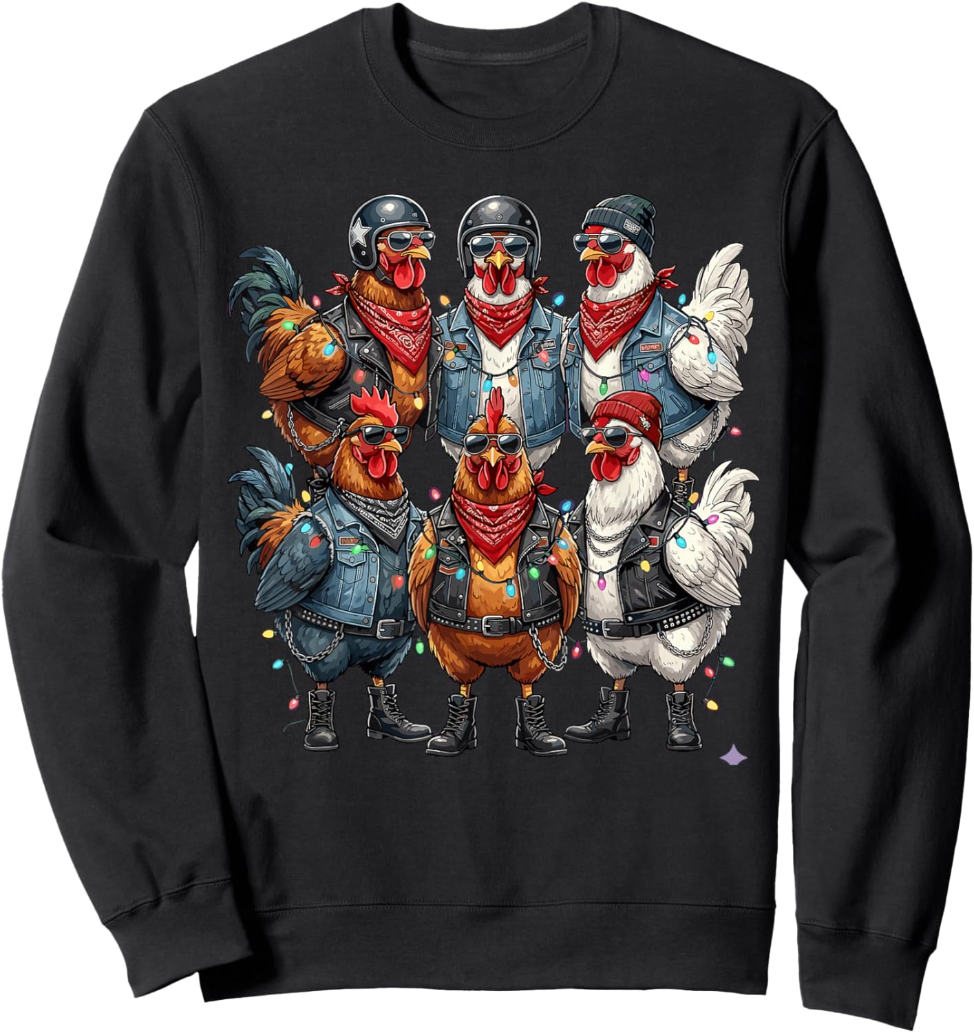 Biker Chickens Sons of Roosters Christmas Motorcyle Birds Sweatshirt - Sweatshirt | Black