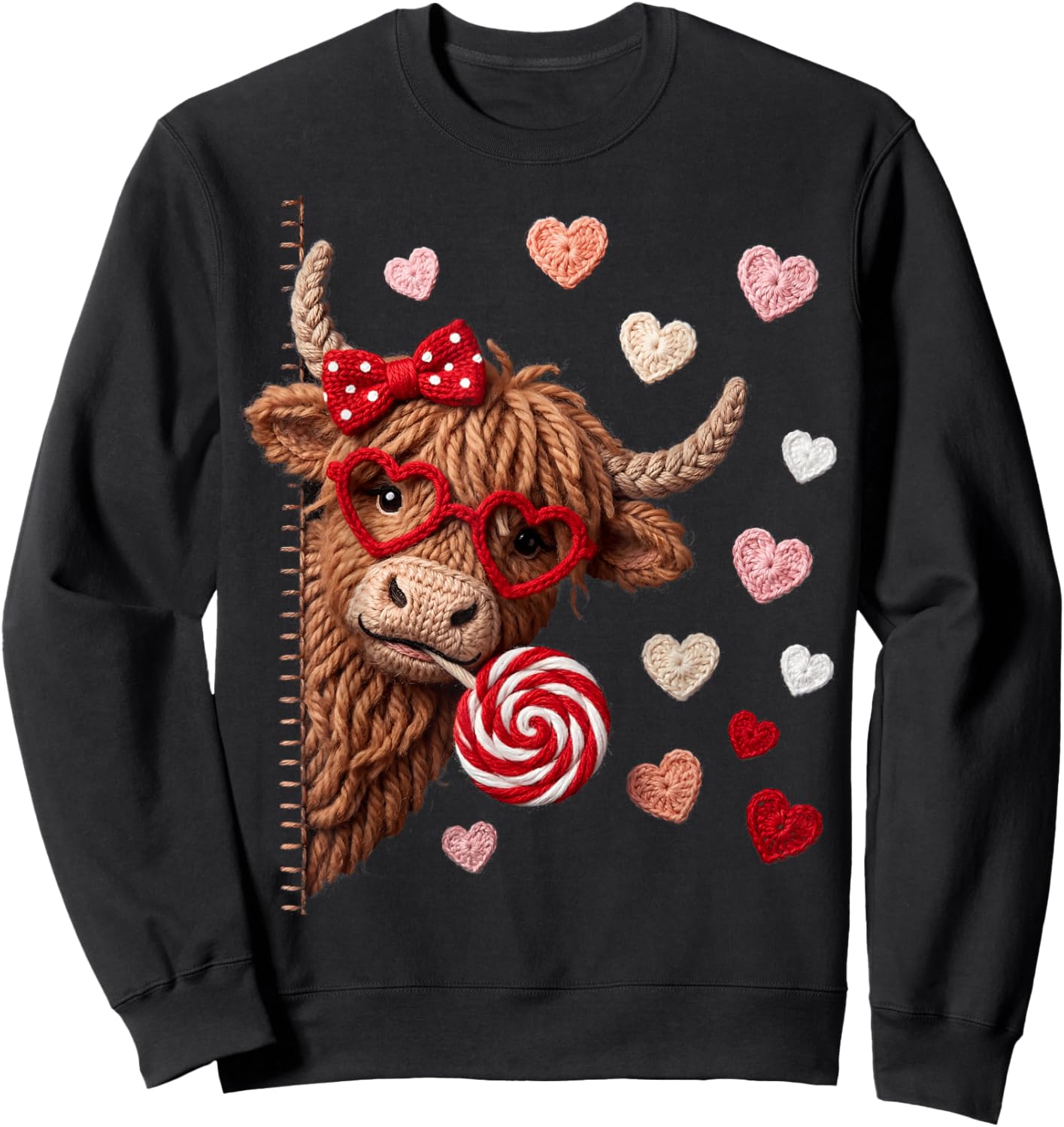 Cute Highland Cow Heifer Hearts Valentine Sweatshirt - Sweatshirt | Black