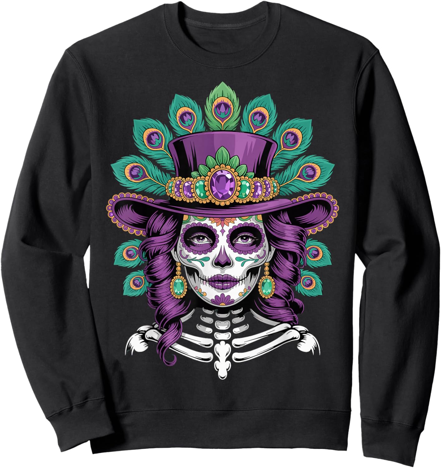 Mardi Gras Sugar Skull Mardi Gras Carnival Party Women Girl Sweatshirt - Sweatshirt | Black