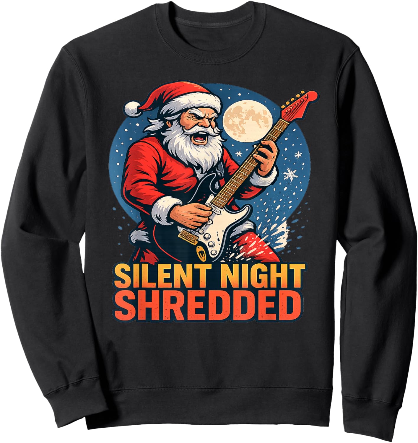 Silent Night Shredded Santa Playing Guitar Christmas Sweatshirt - Sweatshirt | Black