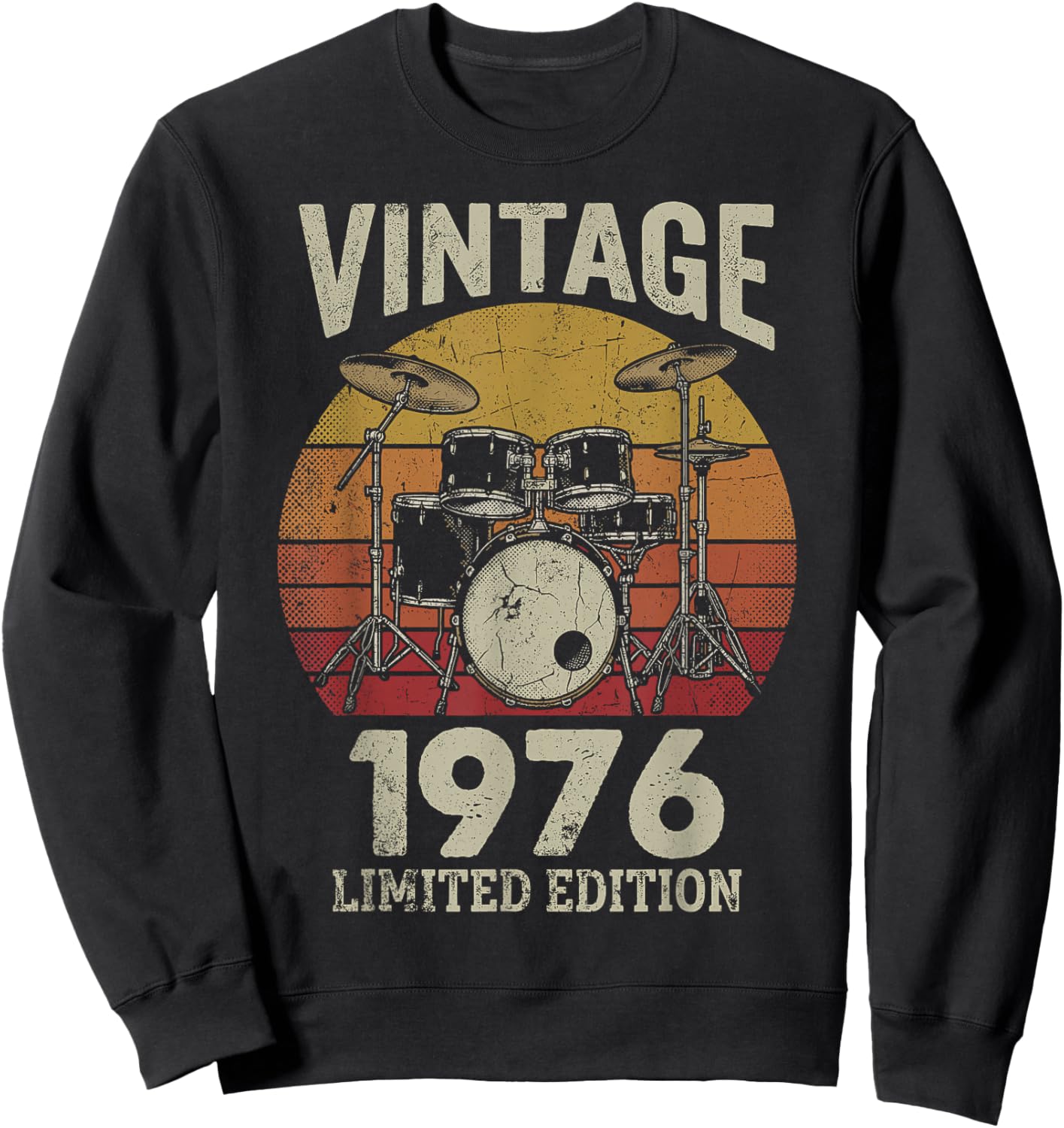 Vintage 1976 Drummer 50th Birthday Gift Retro Sunset Drums Sweatshirt - Sweatshirt | Black