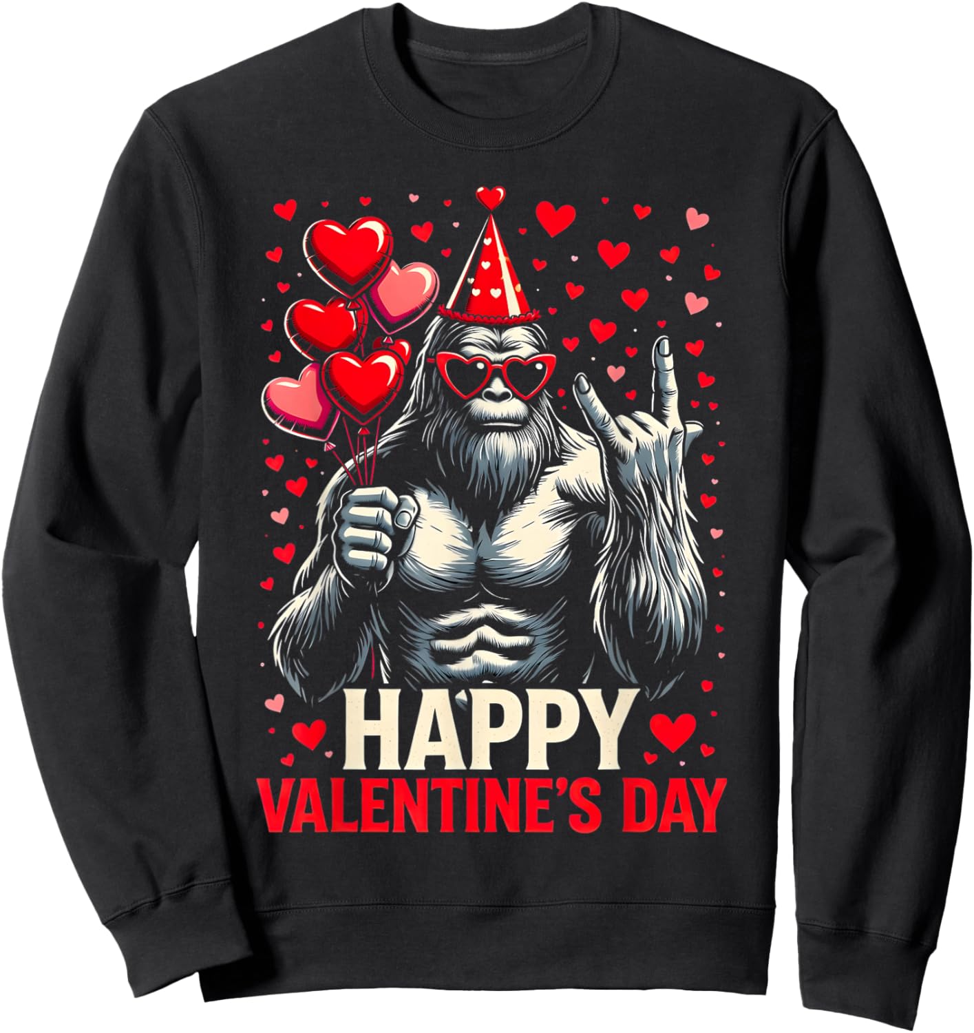 Happy Valentines Day Bigfoot Heart Sunglasses Sasquatch Boys Sweatshirt - Sweatshirt | Black