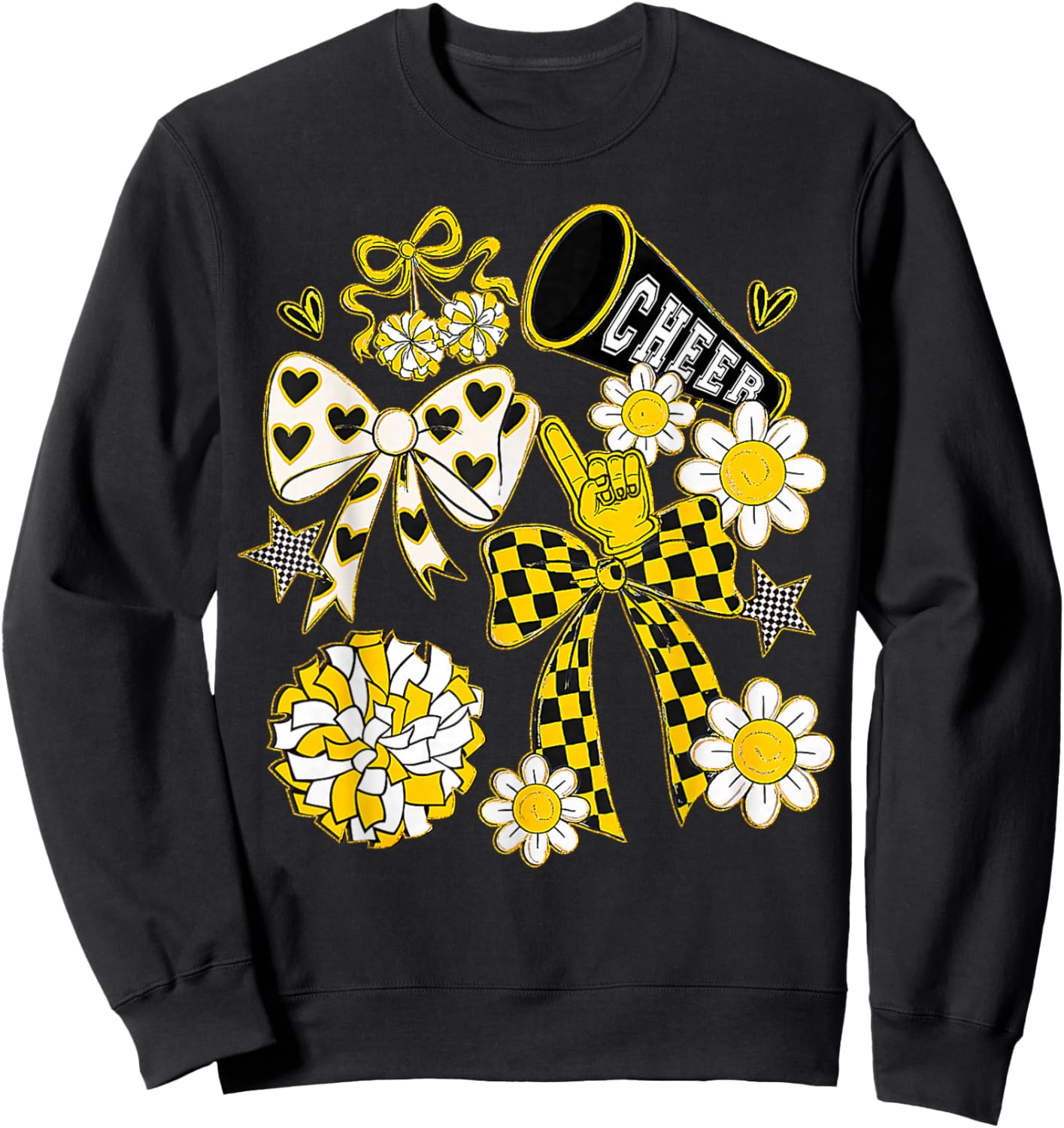 Coquette Bow Football Gold Black Game Cheer Mom Touchdown Sweatshirt - Sweatshirt | Black