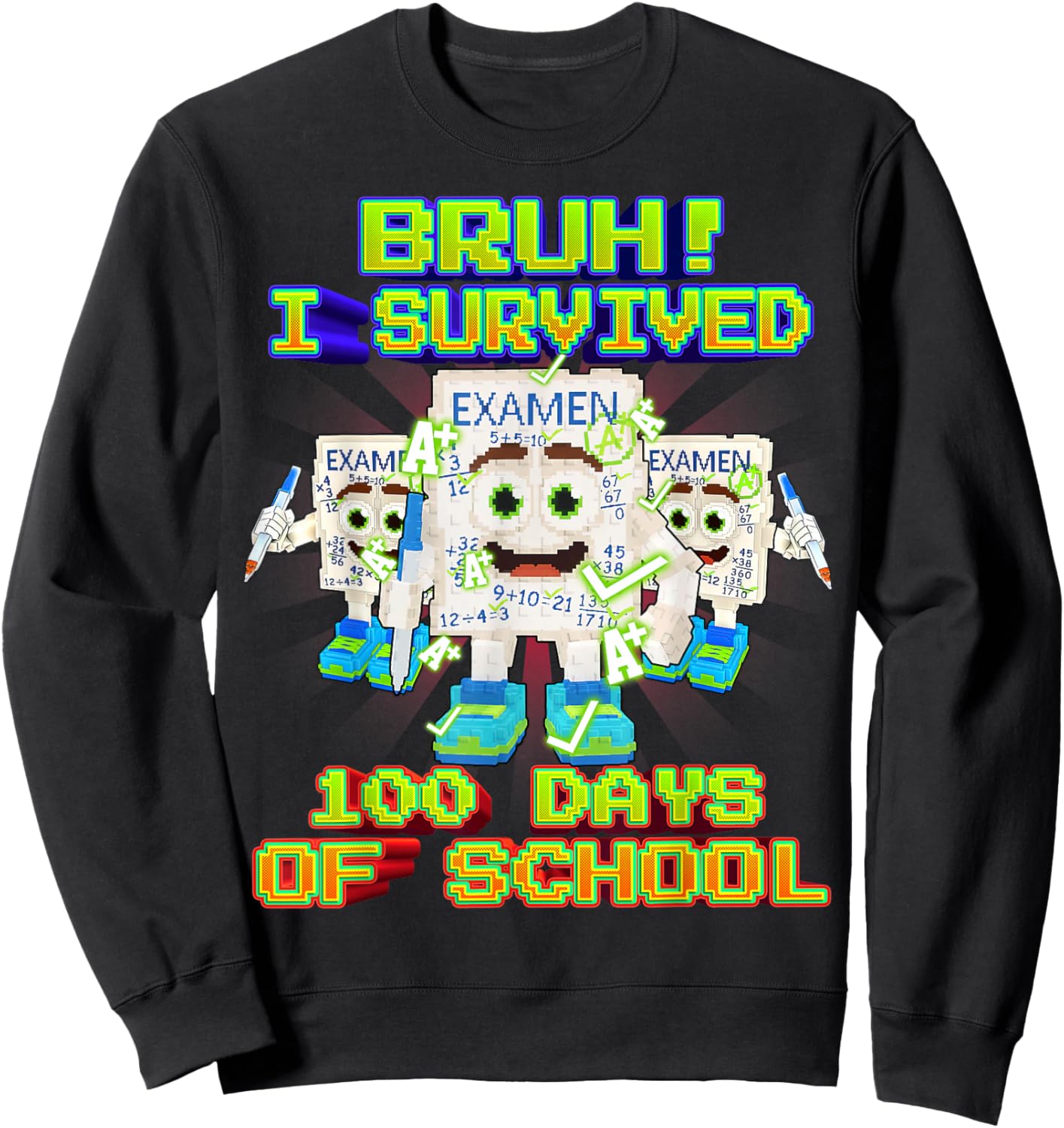 Bruh I Survived 100 Days of School Funny Yes Exam Brainrot Sweatshirt - Sweatshirt | Black