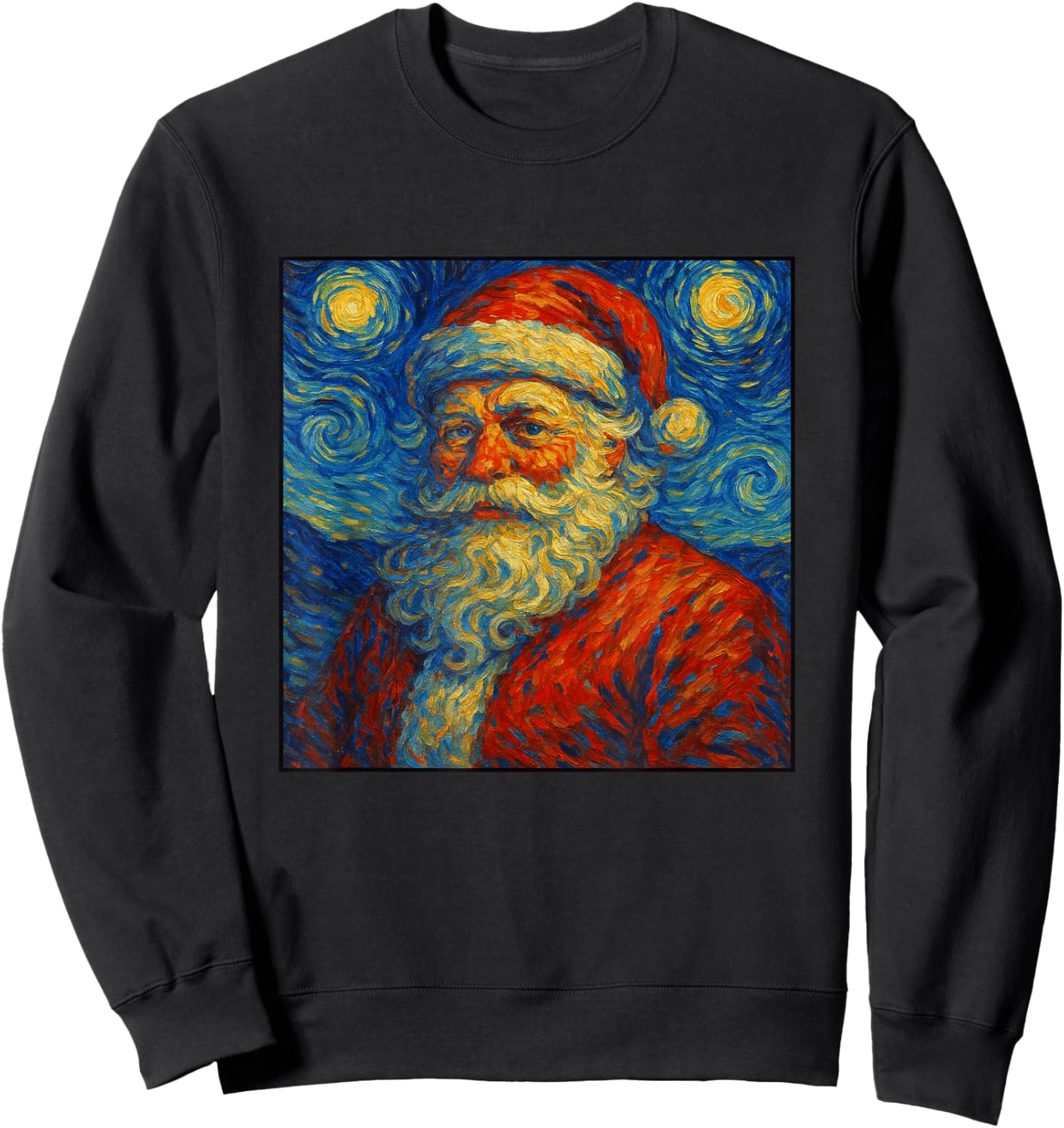 Santa Claus Starry Night Van Gogh Christmas Art Xmas Parody Sweatshirt - Sweatshirt | Black