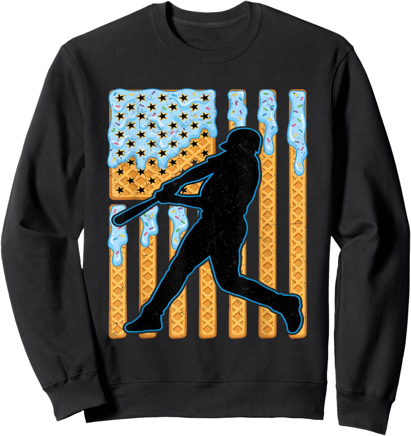 Retro Baseball Drip Boys Ice Cream Patriotic American Flag Sweatshirt - Sweatshirt | Black