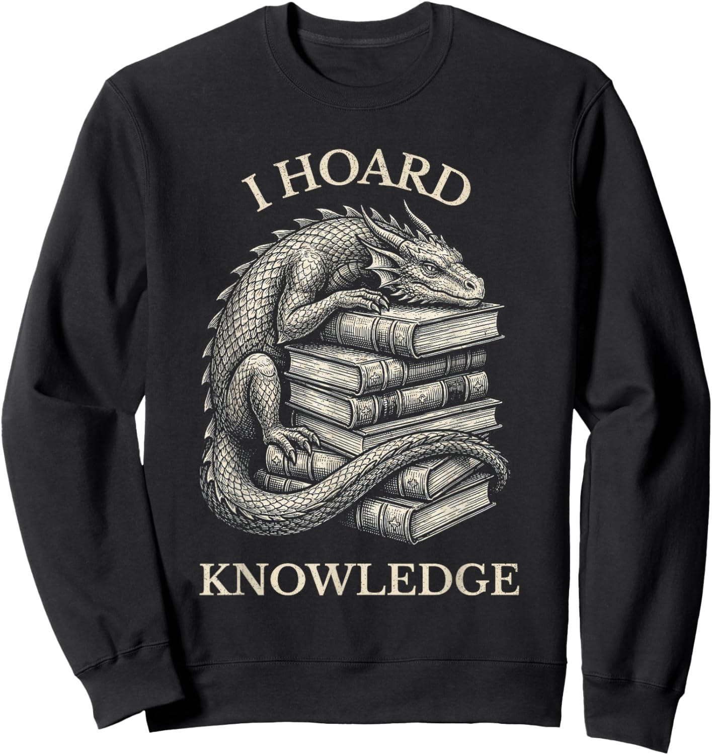 Vintage Dragons & Books Dark Academia Funny Librarian Gift Sweatshirt - Sweatshirt | Black
