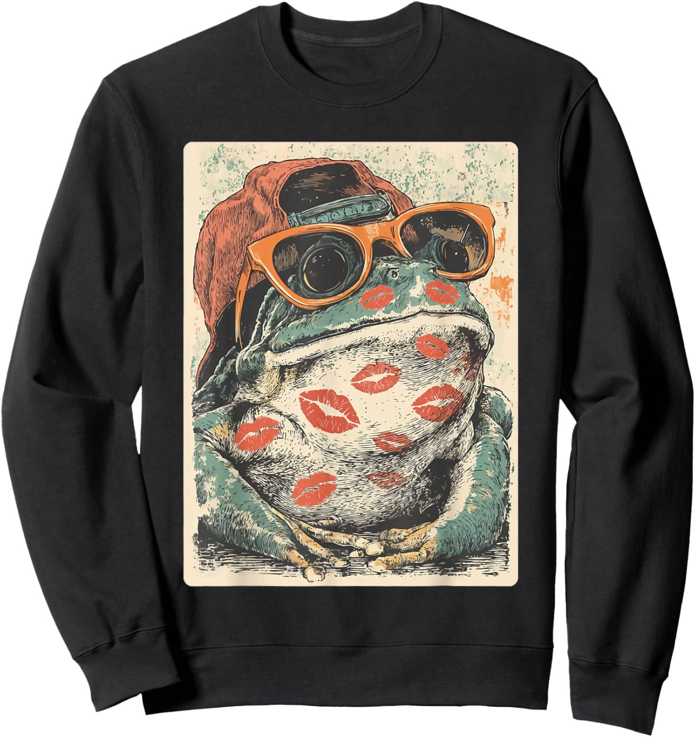 Romantic Frog with Sunglasses Kisses Valentine's Day Animal Sweatshirt - Sweatshirt | Black