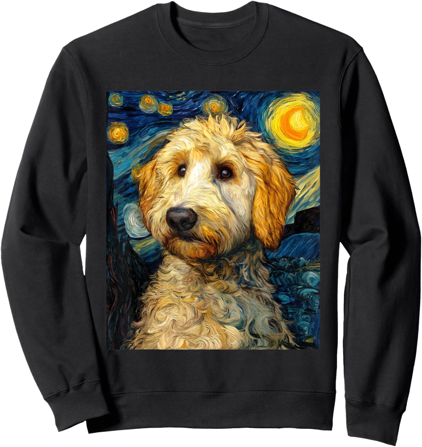 Golden Doodle Goldendoodle Dog Van Gogh Starry Night Graphic Sweatshirt - Sweatshirt | Black
