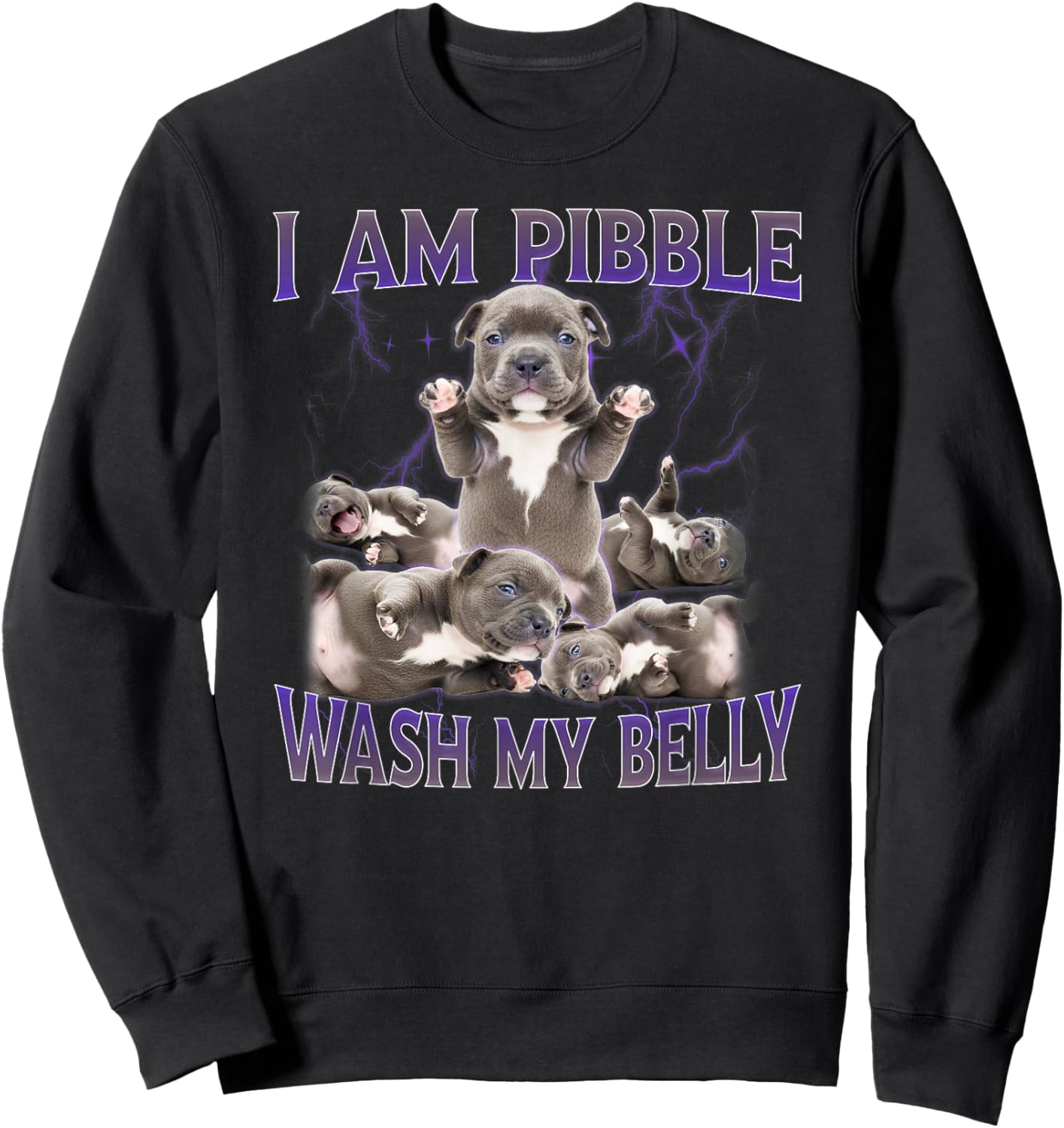 Funny I am Pibble Dog Puppy Wash Clean My Belly Meme Sweatshirt - Sweatshirt | Black