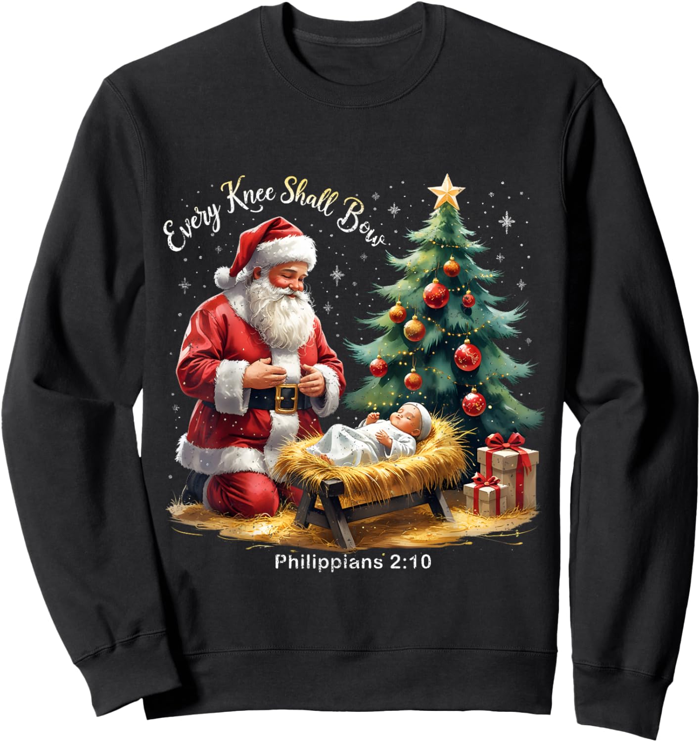 Every Knee Shall Bow Philippians 2:10 Christmas Sweatshirt - Sweatshirt | Black