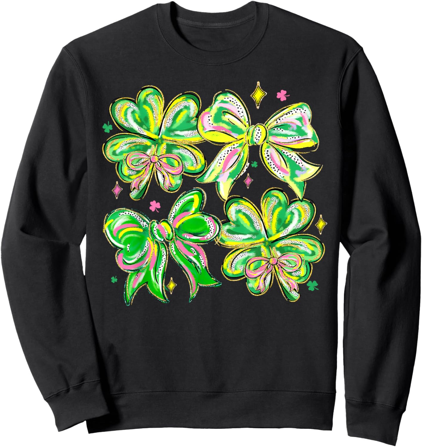 Coquette Bow St.Patrick's Day Lucky Shamrock Ireland Irish Sweatshirt - Sweatshirt | Black