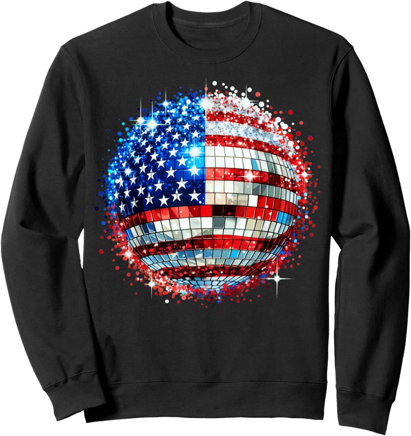American Flag Disco Ball Patriotic Celebration Sweatshirt - Sweatshirt | Black