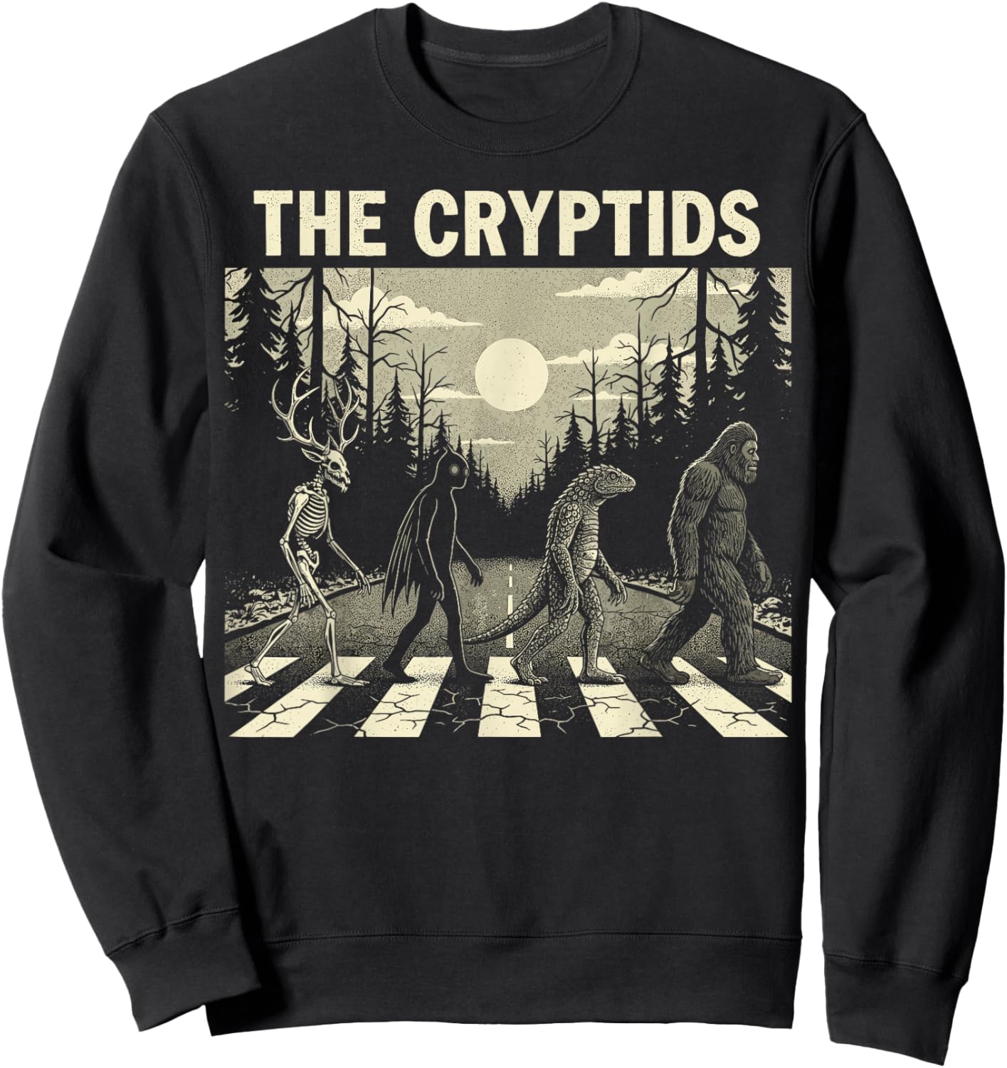 The Cryptids Funny Mythical Bigfoot Mothman Graphic Sweatshirt - Sweatshirt | Black