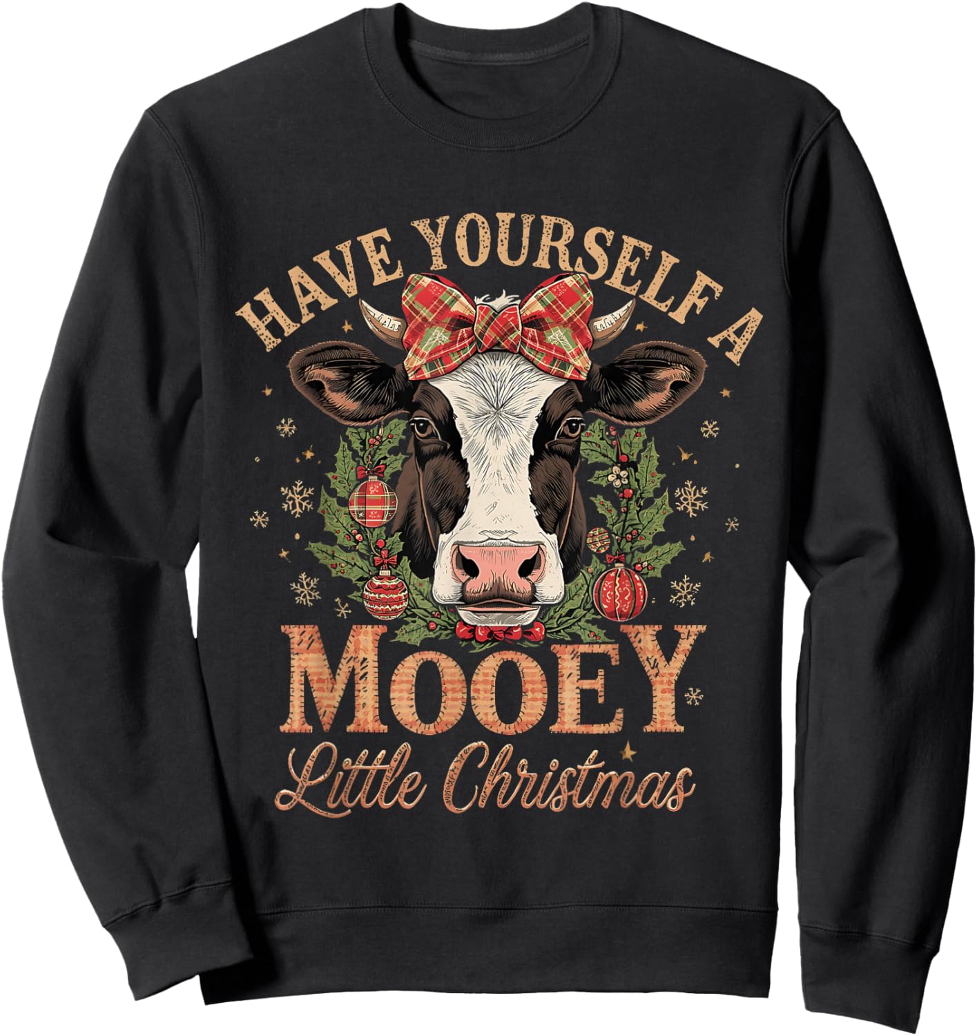 Mooey Little Christmas Cow Holiday Farm Design Sweatshirt - Sweatshirt | Black