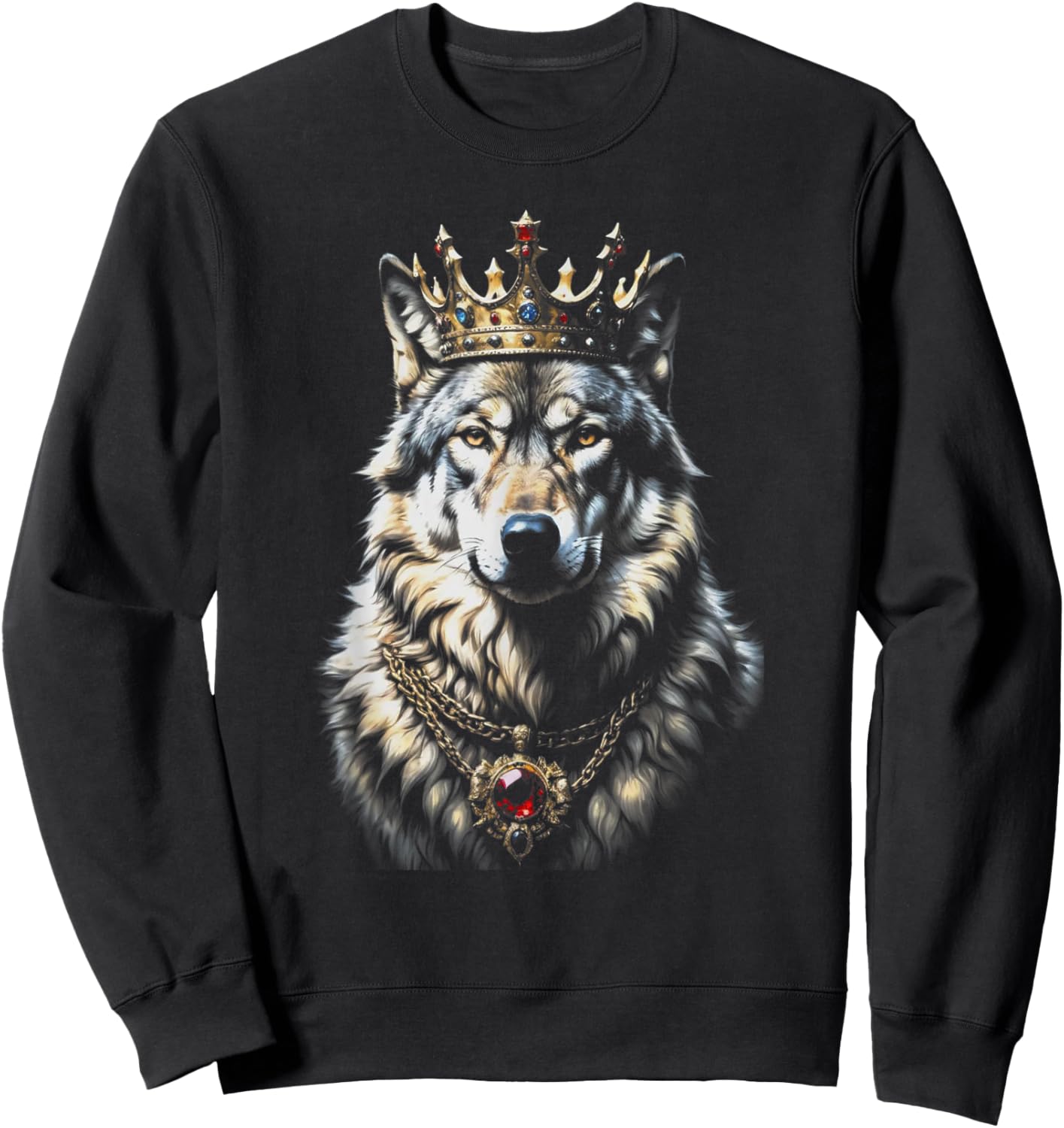 Funny Crown King Wolf Cool Animals Wolves Lovers Wildlife Sweatshirt - Sweatshirt | Black