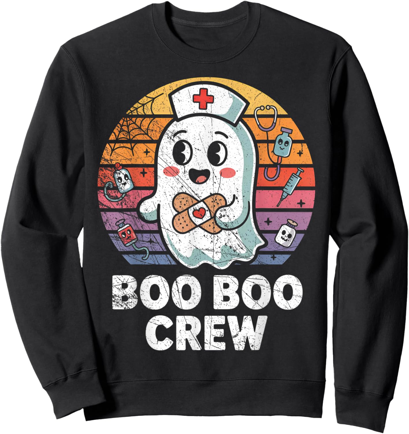 Vintage Retro Boo Boo Crew Nurse Halloween Nurses Sweatshirt - Sweatshirt | Black