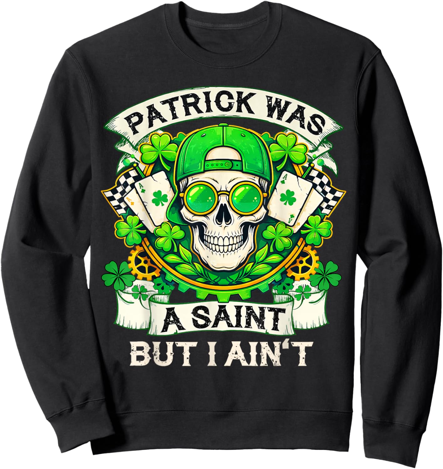 Skull St Patrick Day of The Dead Lucky Shamrock Men Women Sweatshirt - Sweatshirt | Black