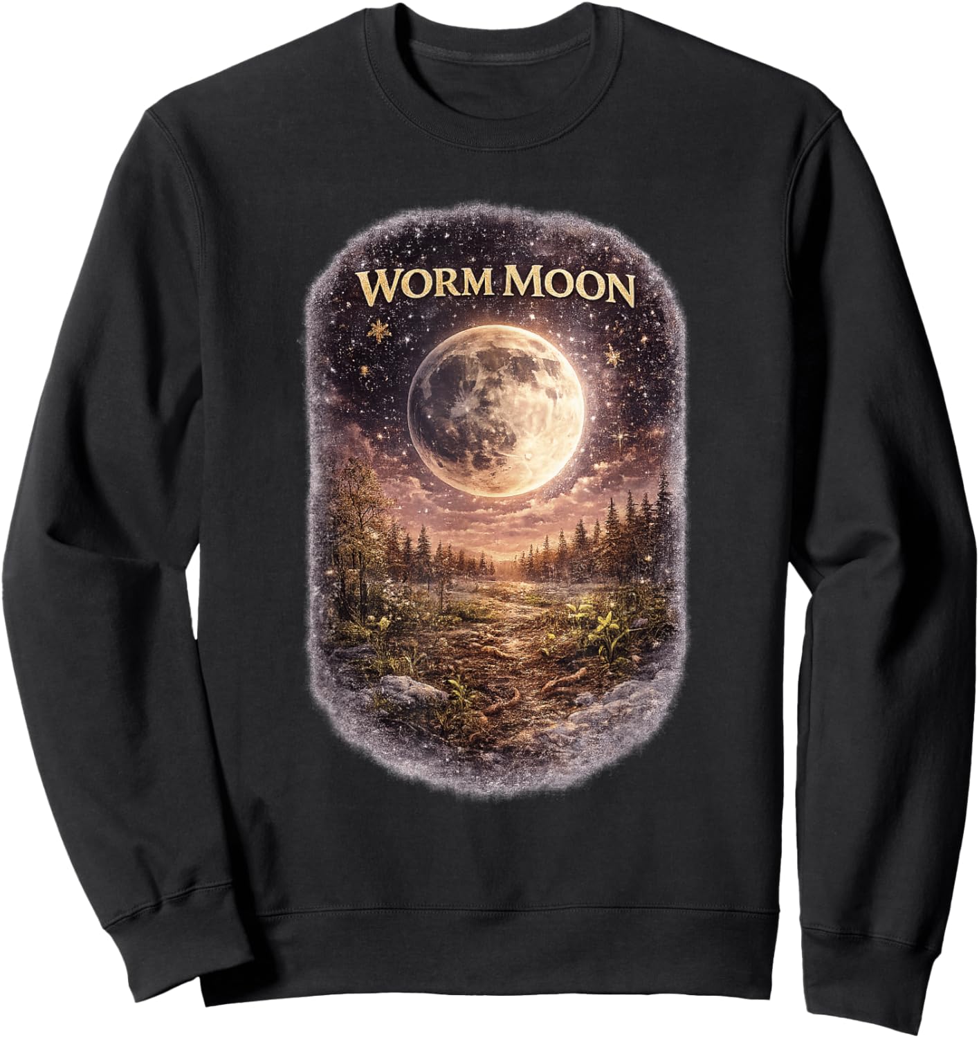 Worm Moon Spring Renewal Lunar Nature Symbolic Art Sweatshirt - Sweatshirt | Black