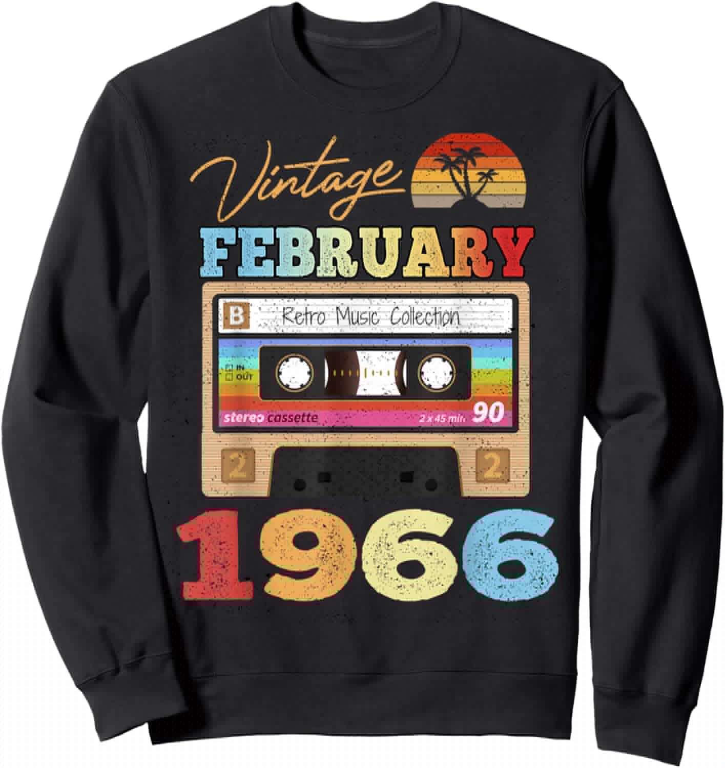 60th Birthday Gift Vintage Retro February 1966 60 Years Old Sweatshirt - Sweatshirt | Black