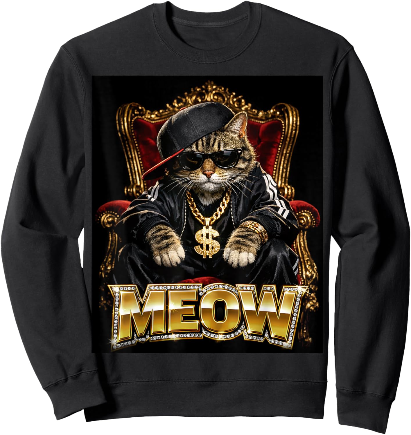 Meow Funny Hip Hop Kitty 80s & 90s Retro Rap Music Cat Sweatshirt - Sweatshirt | Black