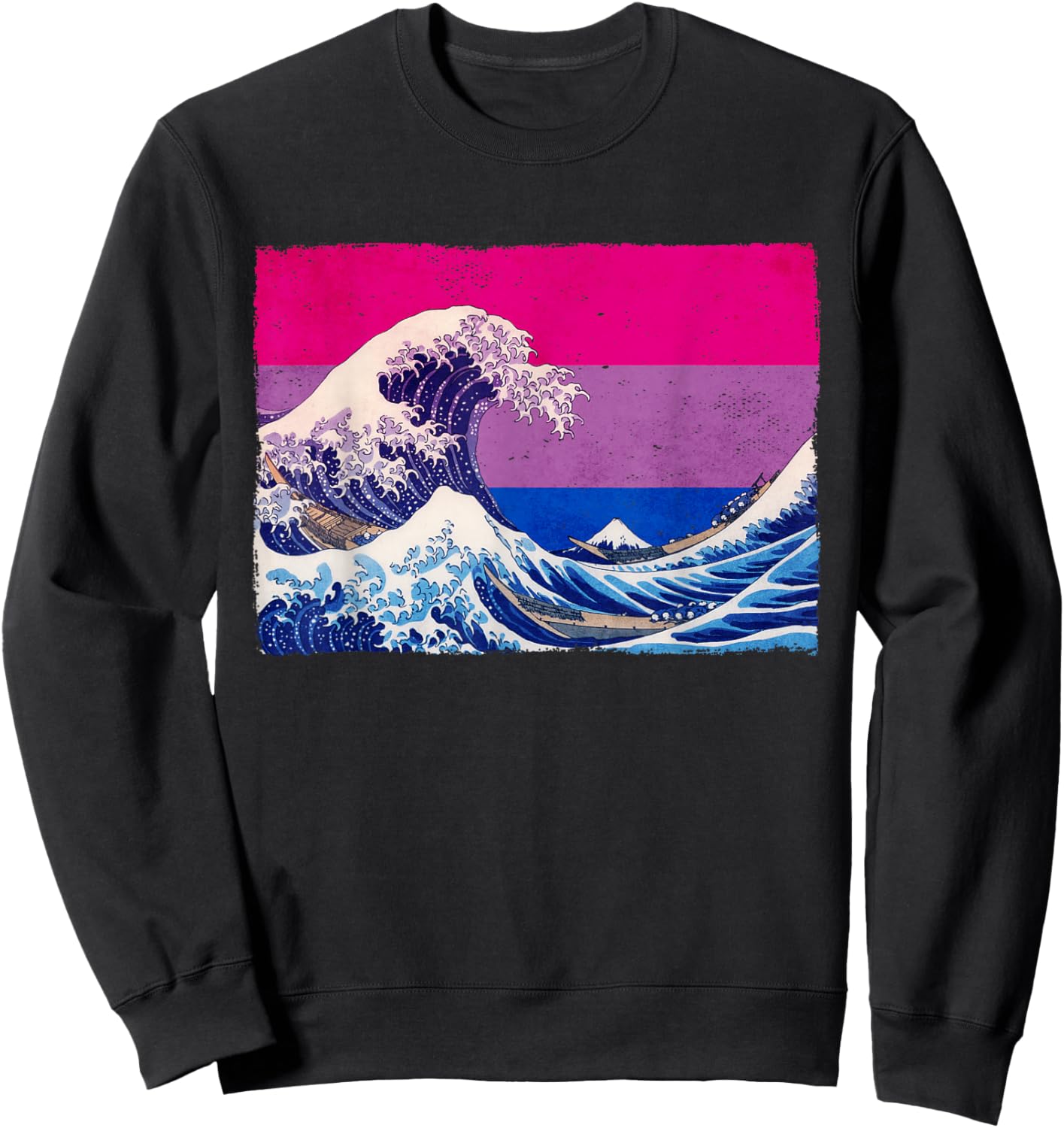 Bisexual Bi Pride Flag Japanese Kanagawa Wave Sweatshirt - Sweatshirt | Black