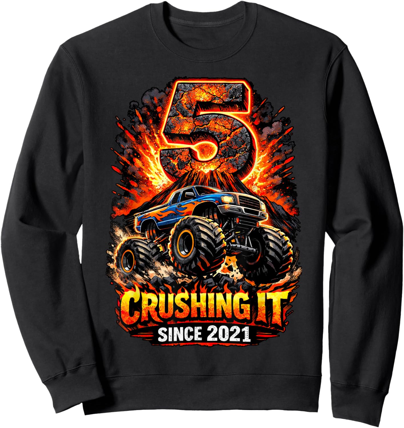 Birthday Monster Truck 5 Year Old Boys 5th Party Born 2021 Sweatshirt - Sweatshirt | Black