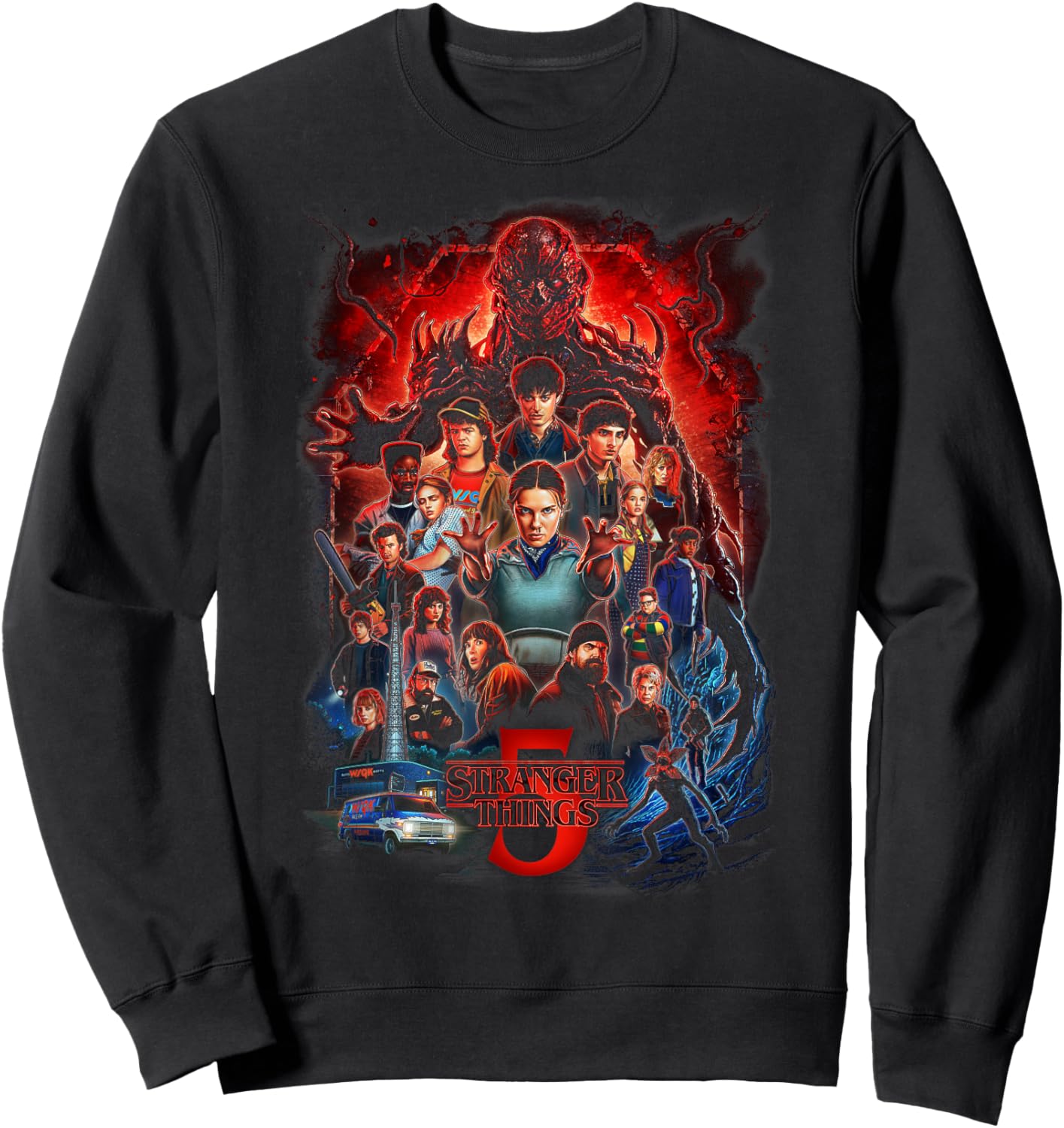 Stranger Things Season 5 Complete Cast Heros Villans Poster Sweatshirt - Sweatshirt | Black