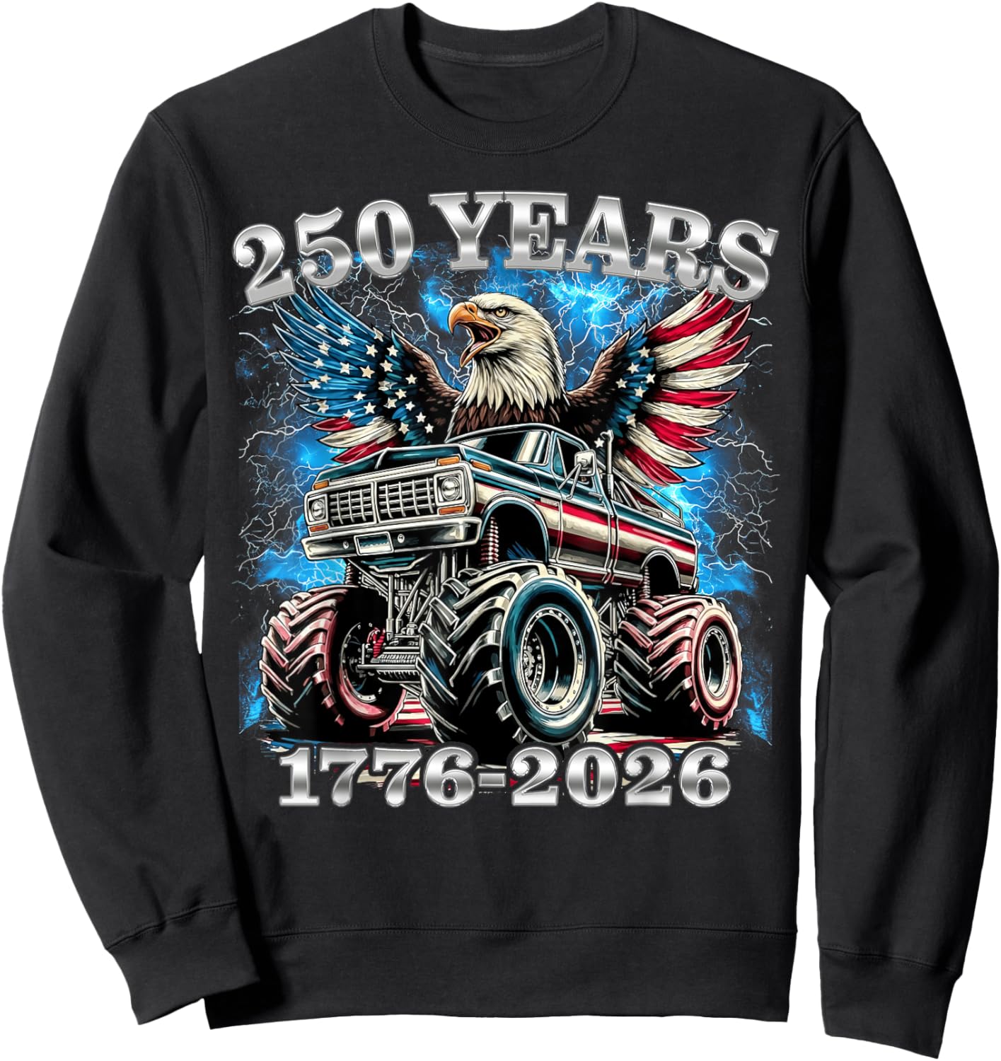 USA 250 Years 1776-2026 Monster Truck Eagle Flag Boys Sweatshirt - Sweatshirt | Black