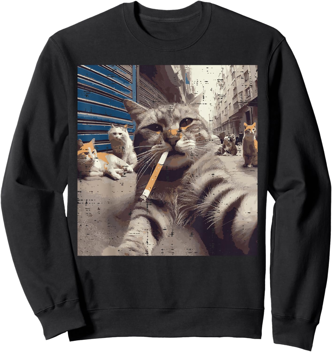 Cat Gangster Street Cats Selfie Funny Meme Humor Men Women Sweatshirt - Sweatshirt | Black